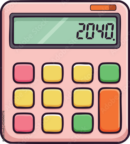 Calculator pink design with colorful buttons showing number 2040 digital display vector illustration