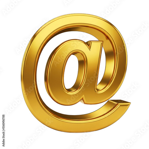 Golden At Symbol With Detailed Metallic Texture Isolated Transparent Background