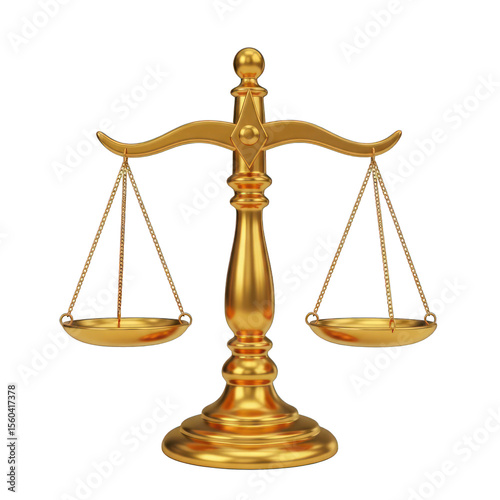Golden Balance Scale Against Transparent Background Metallic Texture Symbol Of Law And Justice Isolated Transparent Background