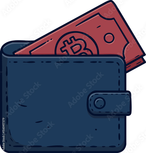 Bitcoin cash bill in navy blue wallet digital currency financial concept vector illustration