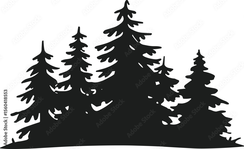 Obraz premium Evergreen Forest Silhouette – Pine Tree Landscape Vector Illustration