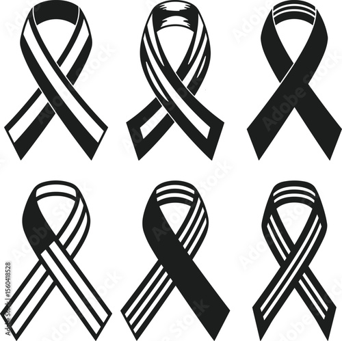 Set of Awareness Ribbon Silhouettes – Support and Unity Symbol Vector Collection