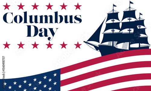 Columbus Day backdrop element with a waving flag