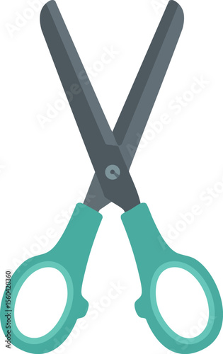 Scissors with teal handles and dark gray blades for cutting and crafting tools vector illustration
