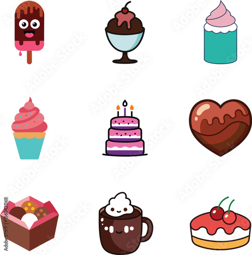 set of cakes and sweets
