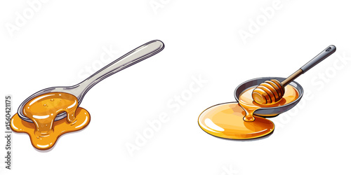 Honey dripping from a spoon on a transparent background  