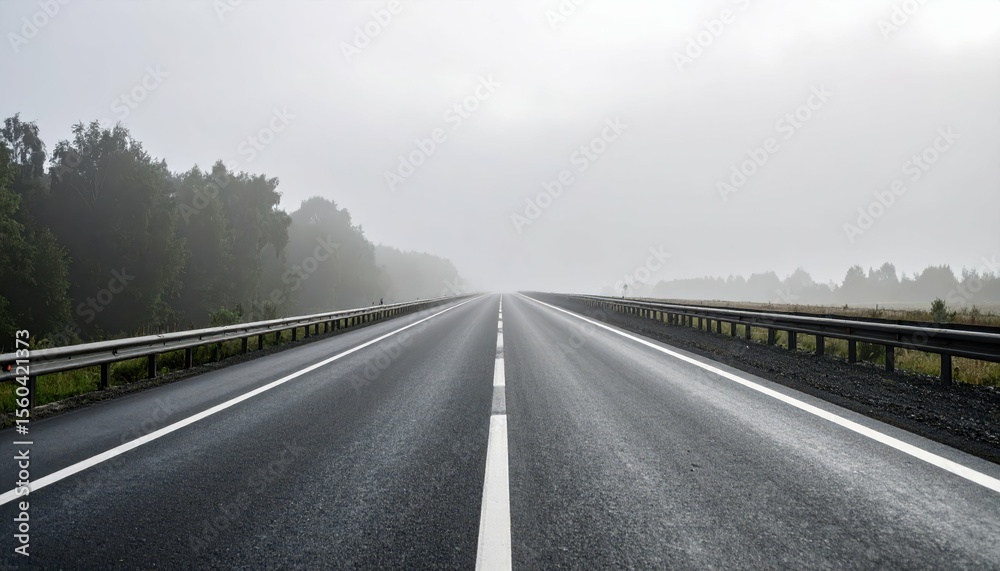 Fototapeta premium Misty Deserted Highway Captured in Diffuse Grey Morning Light