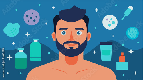 An advertit for a mens grooming product emphasizing the need for men to have perfectly groomed and maintained bodies.. Vector illustration
