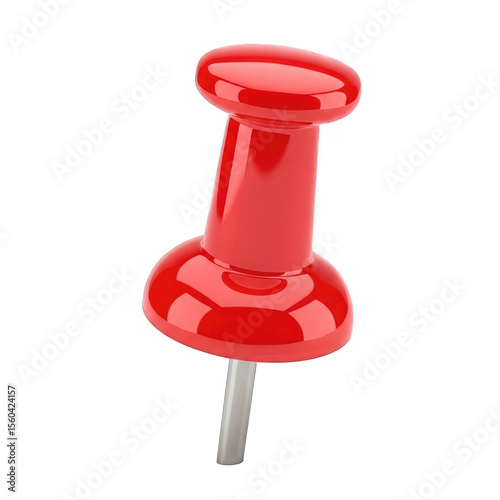 Isolated Red Push Pin with Metallic Needle on Transparent Background