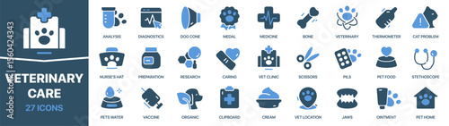 Veterinary care colored signed icon collection. Set of fill Veterinary care icons. UI icon set. Colored icons pack. Vector illustration