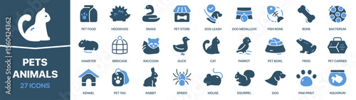 Pets and animals colored signed icon collection. Set of fill Pets and animals icons. UI icon set. Colored icons pack. Vector illustration