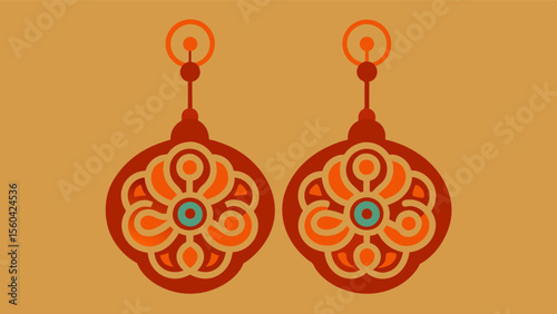 A pair of earrings with intricate designs and patterns representing the complexity of the brain and its ability to store and retrieve memories.. Vector illustration