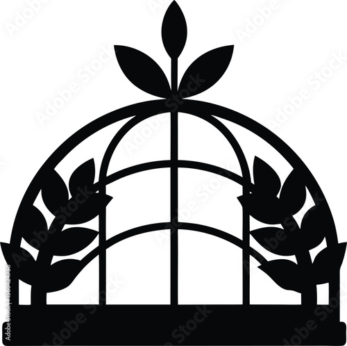 greenhouse dome with leafy shadows black silhouette