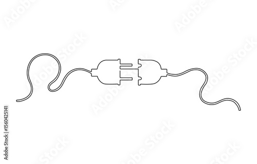 Plug inserting into electric outlet in continuous line art drawing style. Power plug and socket minimalist black, Self drawing line animation power plug Electrical continuous .