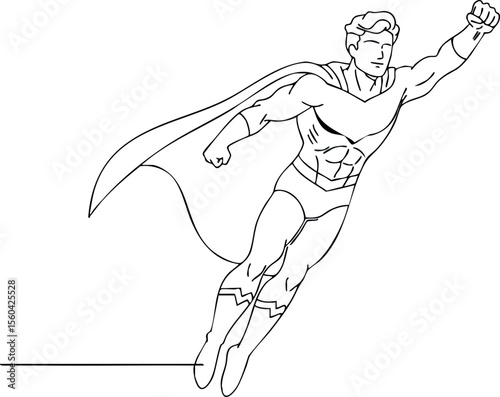 Superhero flying with cape and fist forward in dynamic action pose vector illustration