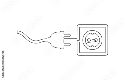 Plug inserting into electric outlet in continuous line art drawing style. Power plug and socket minimalist black, Self drawing line animation power plug Electrical continuous .