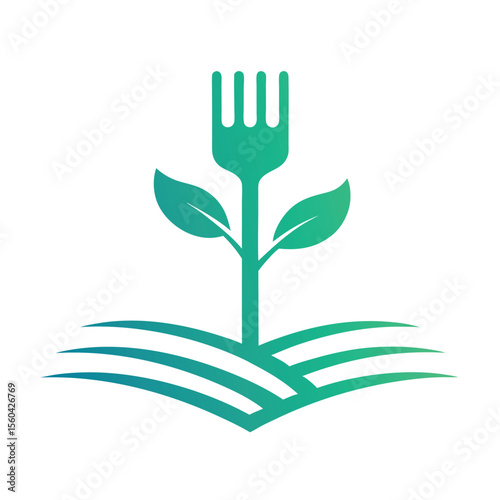 Fork sprout growing from layered ground plant leaves