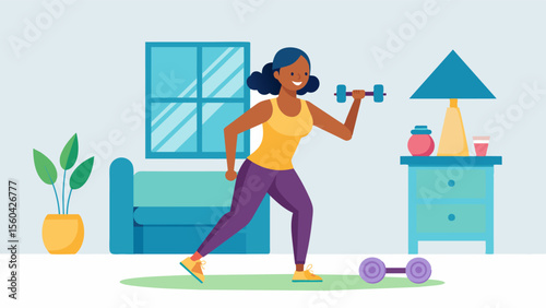 A woman doing strength training exercises at home to improve her bone density and prevent osteoporosis.. Vector illustration