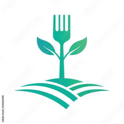 Fork plant growing from stylized landscape leaf growth