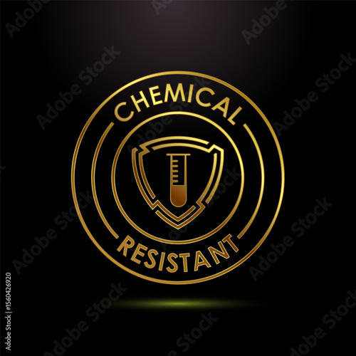 Chemical resistant icon design illustration, Chemical resistant sign symbol in gold color style