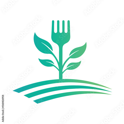 Fork sprout with leaves growing from curved ground plant growth