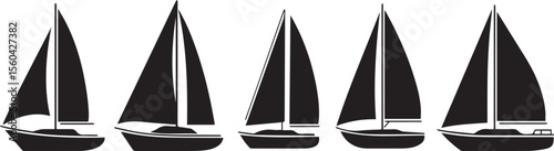 Five Sailboat Silhouettes A Simple Vector Graphic