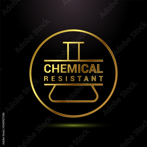 Chemical resistant icon design illustration, Chemical resistant sign symbol in gold color style