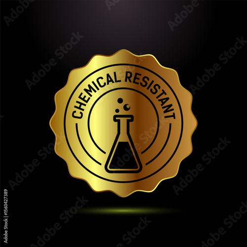 Chemical resistant icon design illustration, Chemical resistant sign symbol in gold color style