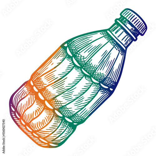 Hand-Drawn Illustration of a Colorful Soda Bottle in Vintage Style for Beverage Blogs, Marketing Materials, Graphic Designs, and Creative Content Creation  