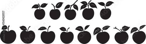 Silhouette Apple Cliparts Vector Graphics of Apples with Leaves