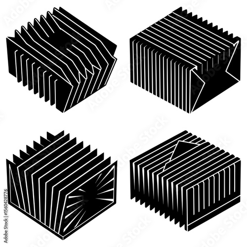 Abstract Black and White Geometric Cube Set: Isometric, Modern, Graphic Design Elements