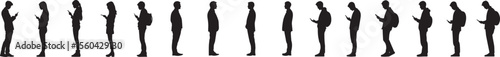 Silhouette People Using Mobile Devices A Row of Individuals on Smartphones
