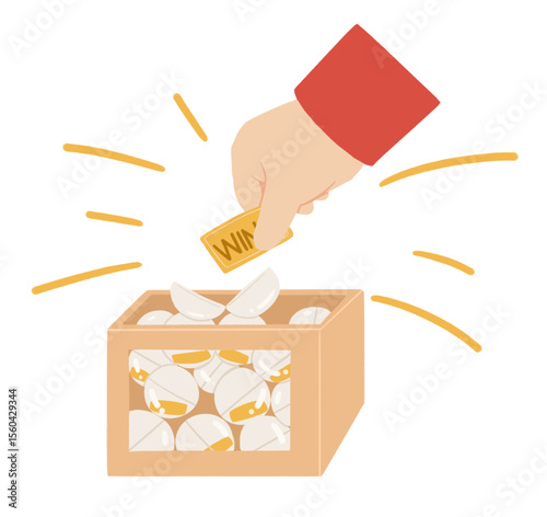 Flat cartoon style, A hand picked a lottery from box clipart set for vector, graphic or sticker