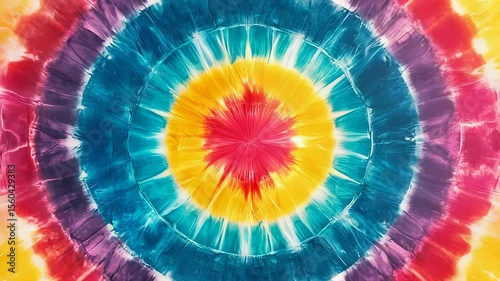 Vibrant Kaleidoscope: Circular Tie-Dye Pattern with Rainbow Colors, Artistic Backdrop