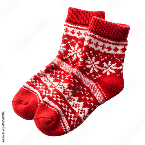 Red christmas socks pair isolated on transparent background
