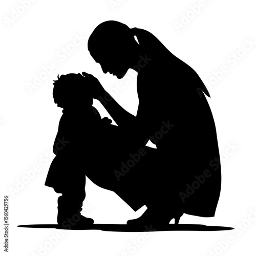 Mother and child silhouette sharing a tender moment together  