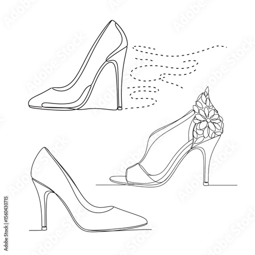 Elegant high heel shoes fashion line art design