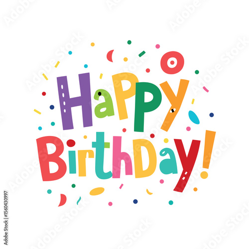 Colorful happy birthday typography with confetti vector