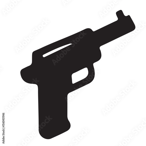 Black silhouette illustration of a hand holding a handgun, an isolated vector weapon symbol