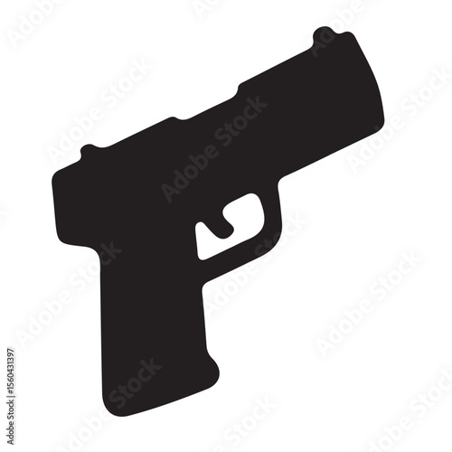 Black silhouette illustration of a hand holding a handgun, an isolated vector weapon symbol