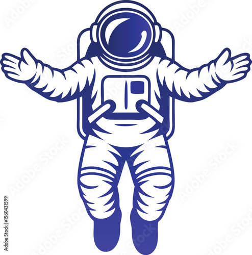 An astronaut floats with arms outstretched isolated on white background