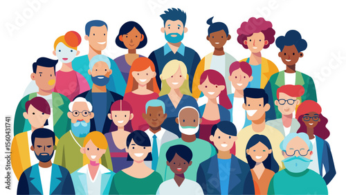 Diverse group of people with different ages and ethnicities smiling together