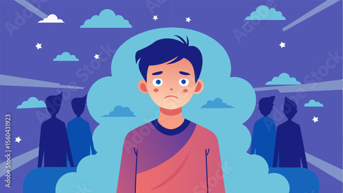 A person avoiding social events and public places because they feel selfconscious about not fitting the standard of beauty or success.. Vector illustration