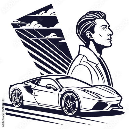 vector of man and car 