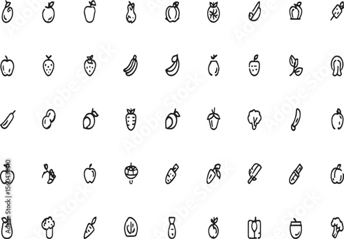 Fruits and Vegetables Line Icons Free Vector Set
