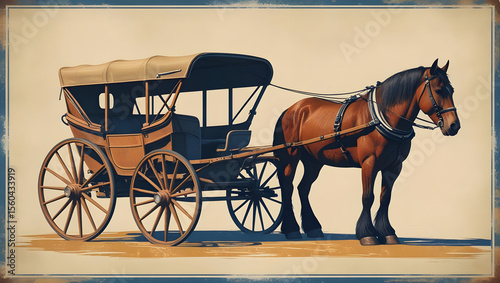 Vintage Horse Drawn Stagecoach Illustration with Faded Muted Colors