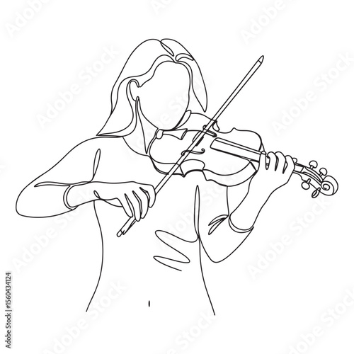 Woman playing violin single line drawing art