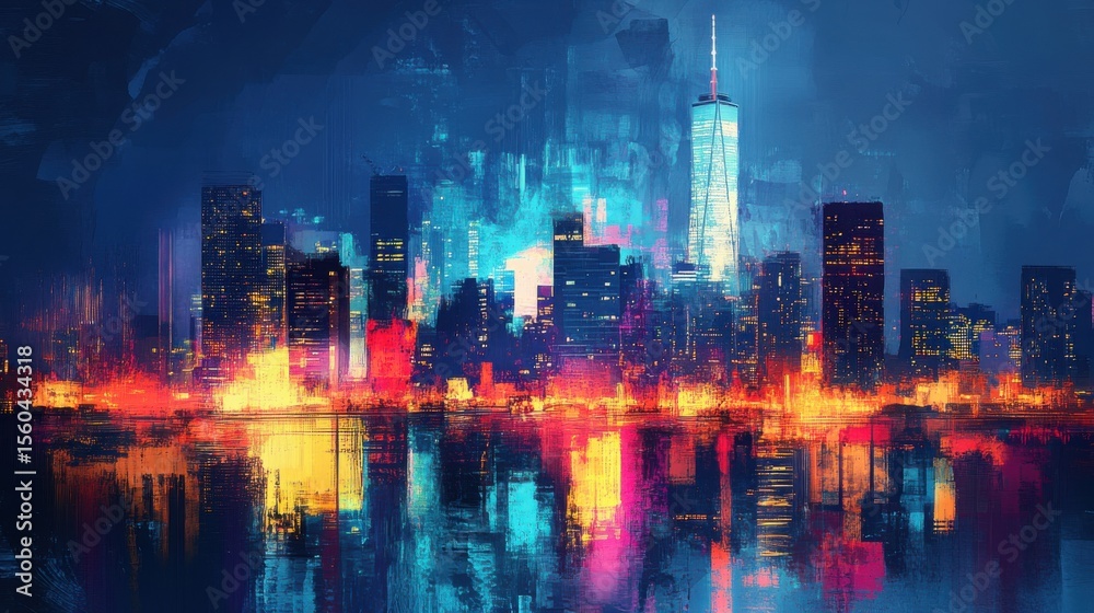 Fototapeta premium Night Cityscape Reflection.