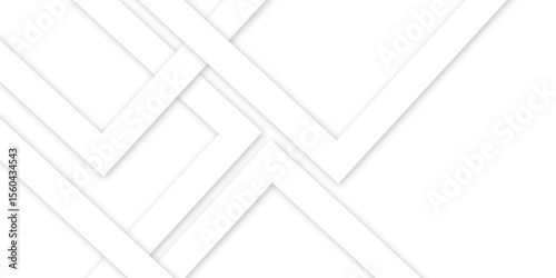 White abstract geometric background with white paper sheets soars as abstract spaces with rectangles, parallel stripes, perspective, shadows in simple strict modern material in triangle and square.	
