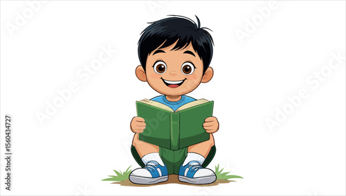A cartoon of a boy reading a book